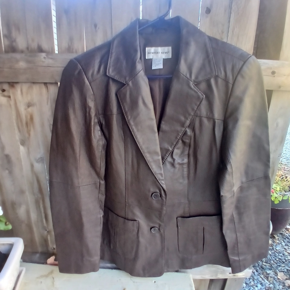 Vintage Newport News Leather Brown Jacket Blazer Size 8